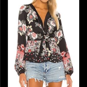 Free People Black Floral Blouse